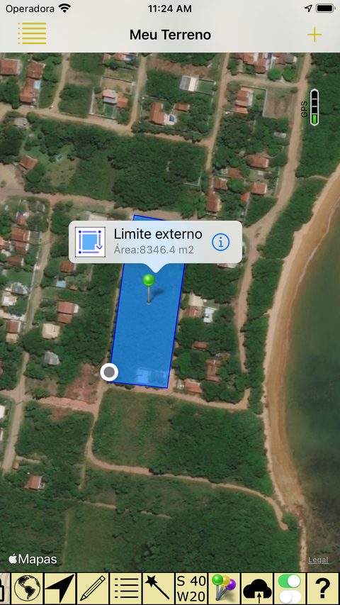 Tela do iMapIt mostrando um terreno com 8346,4 m² sobre foto de satélite