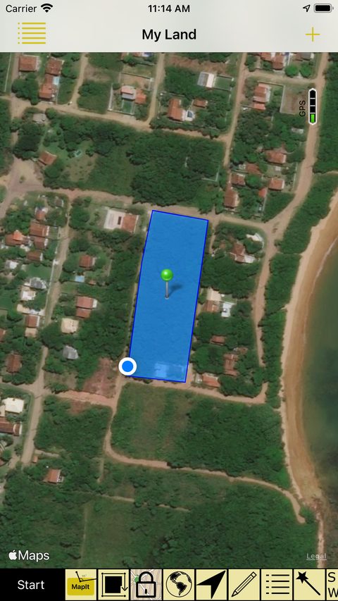 iMapIt screen showing a plot of land over satellite imagery