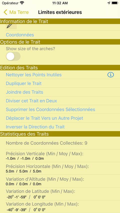 Écran d'édition d'un élément avec statistiques et fonctions d'édition