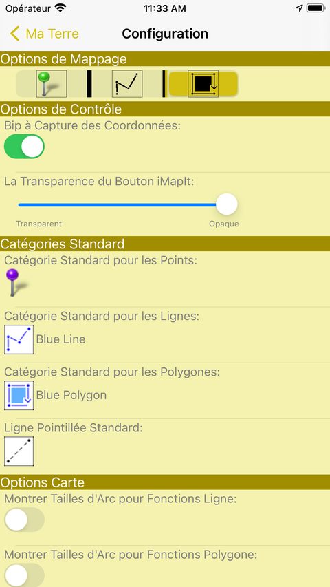 Écran de configuration d'iMapIt
